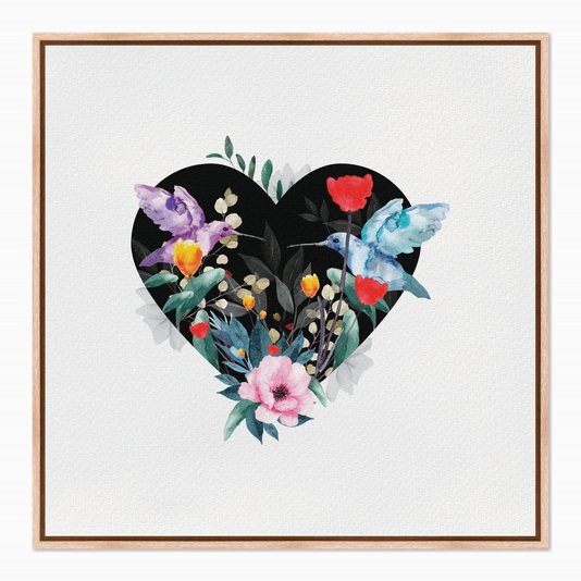 Quadro em Tela Canvas Coração com Folhas e Pássaros