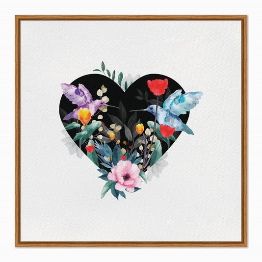 Quadro em Tela Canvas Coração com Folhas e Pássaros
