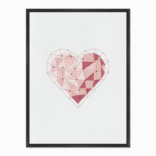 Quadro em Tela Canvas Coração Geométrico Tons de Rosa