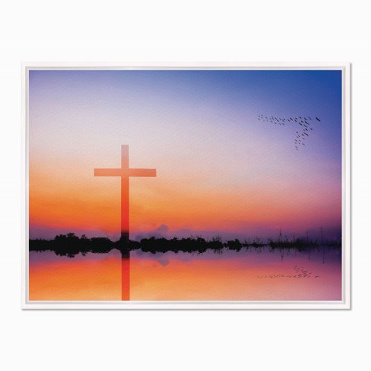 Quadro em Tela Canvas Cruz Sob o Pôr do Sol