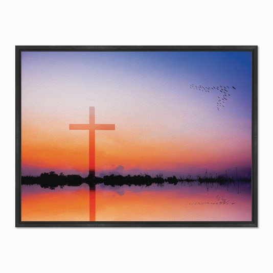 Quadro em Tela Canvas Cruz Sob o Pôr do Sol