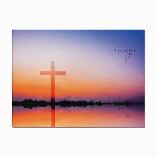 Quadro em Tela Canvas Cruz Sob o Pôr do Sol