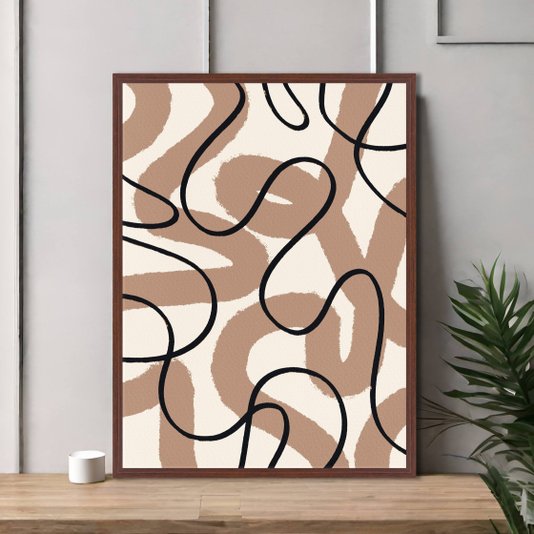 Quadro Em Tela Canvas Curvas Abstratas Estilo Japandi