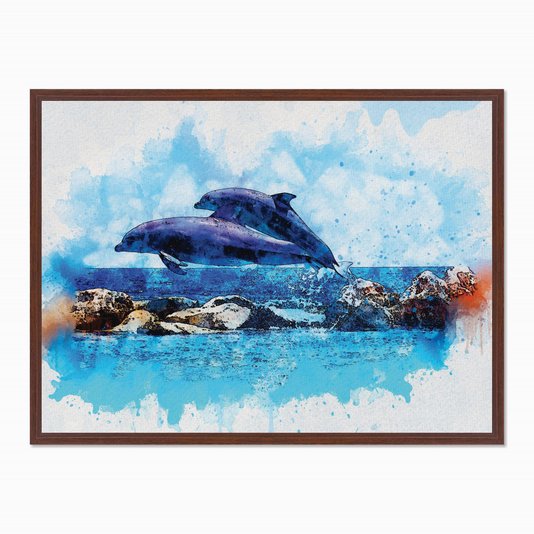 Quadro em Tela Canvas Dois Golfinhos em Aquarela