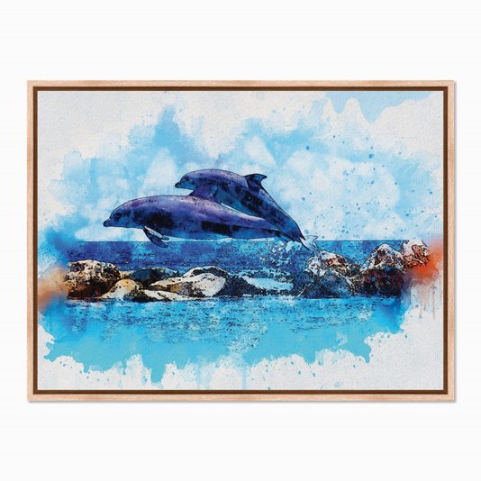 Quadro em Tela Canvas Dois Golfinhos em Aquarela