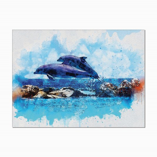 Quadro em Tela Canvas Dois Golfinhos em Aquarela