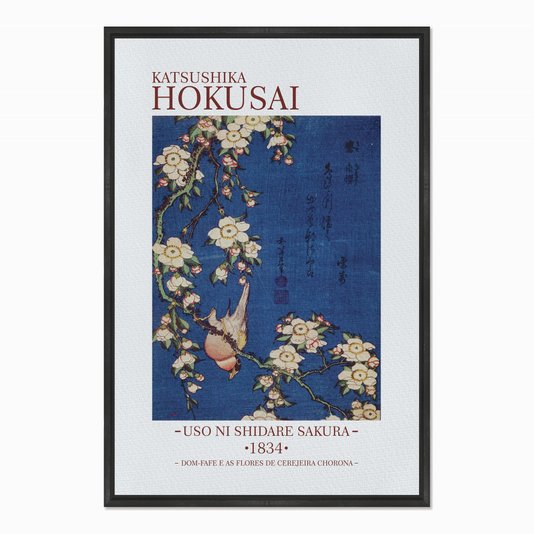 Quadro em Tela Canvas Dom Fafe e Flores de Cerejeira Chorona de Kathushika Hokusai