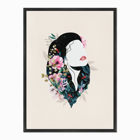 Quadro em Tela Canvas Face Mulher com Flores