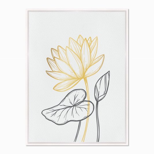 Quadro em Tela Canvas Flor Dourada e Folhas Escuras