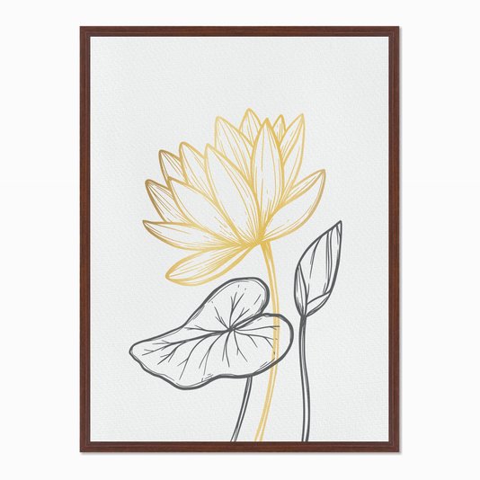 Quadro em Tela Canvas Flor Dourada e Folhas Escuras