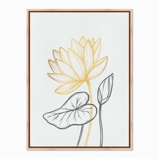 Quadro em Tela Canvas Flor Dourada e Folhas Escuras