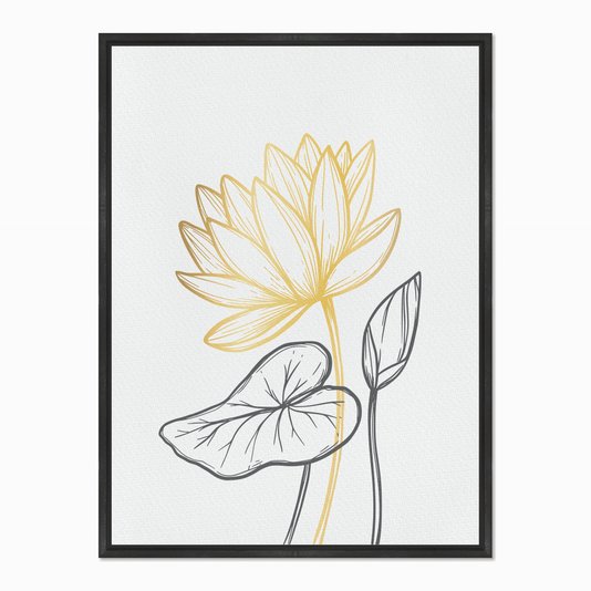 Quadro em Tela Canvas Flor Dourada e Folhas Escuras