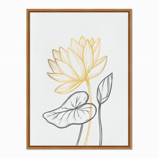 Quadro em Tela Canvas Flor Dourada e Folhas Escuras