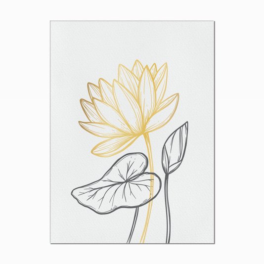 Quadro em Tela Canvas Flor Dourada e Folhas Escuras