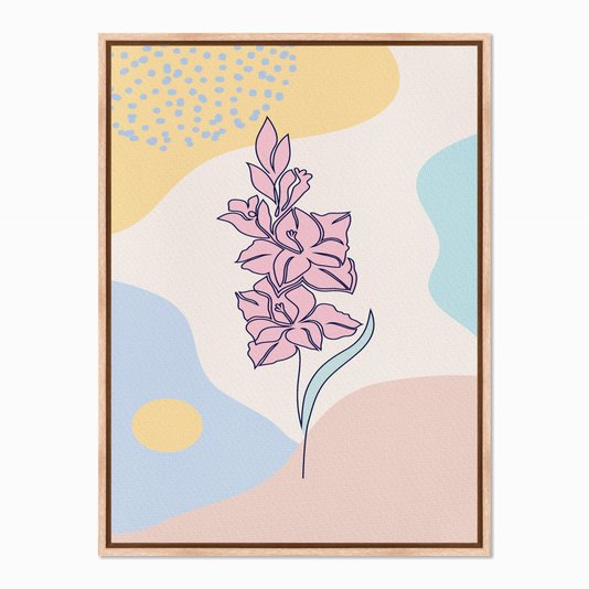 Quadro em Tela Canvas Flores Rosas com Fundo Colorido