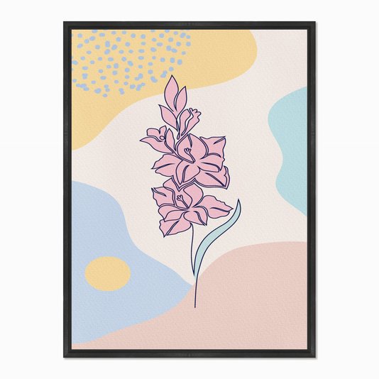 Quadro em Tela Canvas Flores Rosas com Fundo Colorido