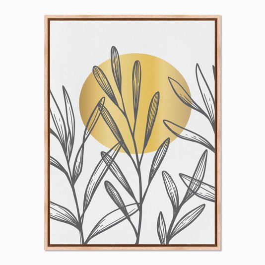 Quadro em Tela Canvas Folhas com Círculo Amarelo