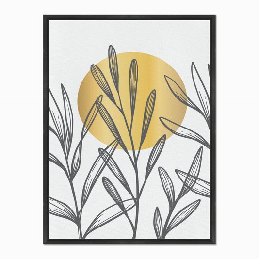 Quadro em Tela Canvas Folhas com Círculo Amarelo