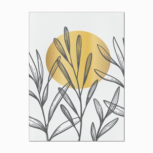 Quadro em Tela Canvas Folhas com Círculo Amarelo