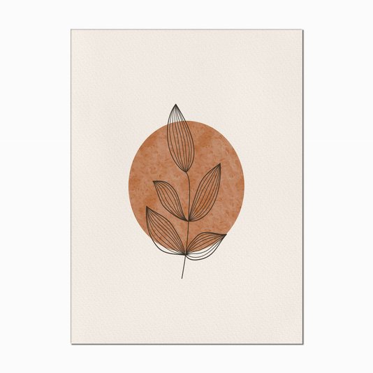Quadro em Tela Canvas Folhas com Círculo Marrom
