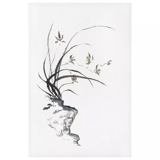 Quadro em Tela Canvas Furan Arte de Flor Ornamental Orquídea Samurai no Estilo Sumiê