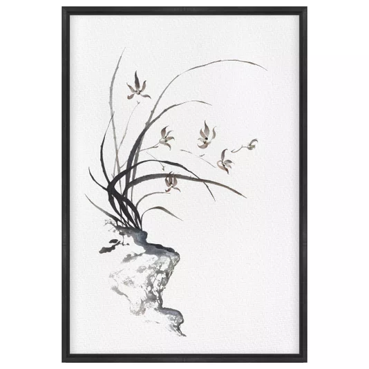Quadro em Tela Canvas Furan Arte de Flor Ornamental Orquídea Samurai no Estilo Sumiê