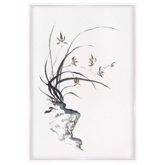 Quadro em Tela Canvas Furan Arte de Flor Ornamental Orquídea Samurai no Estilo Sumiê