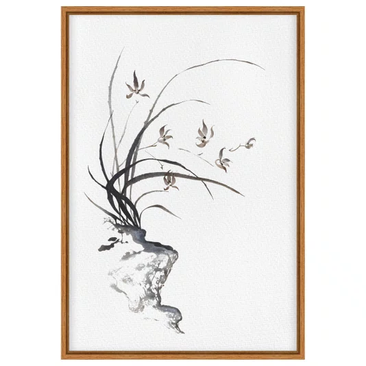 Quadro em Tela Canvas Furan Arte de Flor Ornamental Orquídea Samurai no Estilo Sumiê