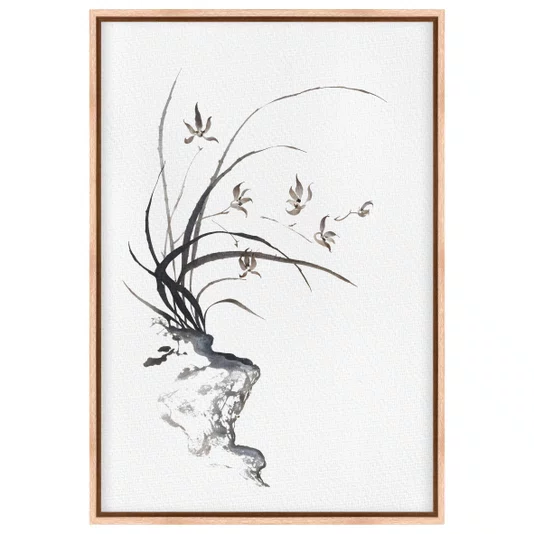 Quadro em Tela Canvas Furan Arte de Flor Ornamental Orquídea Samurai no Estilo Sumiê