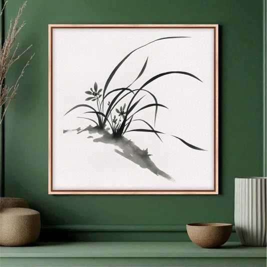 Quadro em Tela Canvas Furan Pintura de Flor Ornamental Orquídea do Samurai no Estilo Sumiê