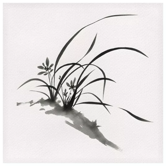 Quadro em Tela Canvas Furan Pintura de Flor Ornamental Orquídea do Samurai no Estilo Sumiê