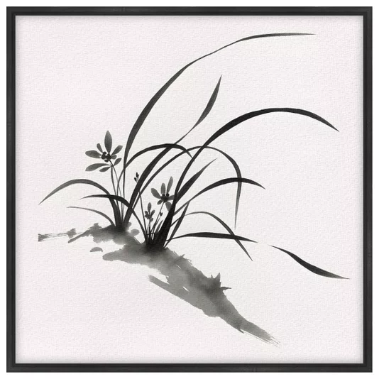Quadro em Tela Canvas Furan Pintura de Flor Ornamental Orquídea do Samurai no Estilo Sumiê