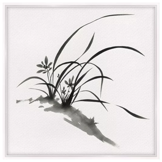 Quadro em Tela Canvas Furan Pintura de Flor Ornamental Orquídea do Samurai no Estilo Sumiê