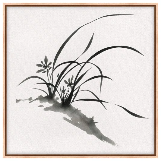 Quadro em Tela Canvas Furan Pintura de Flor Ornamental Orquídea do Samurai no Estilo Sumiê