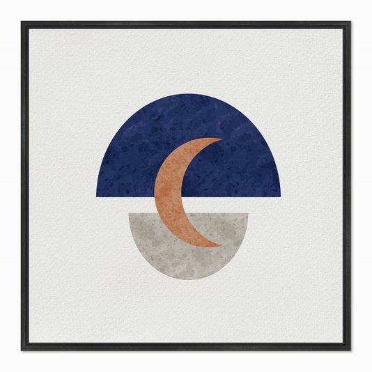Quadro em Tela Canvas Geométrico Meio Círculo Azul e Meia Lua