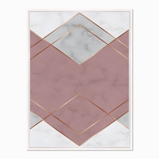 Quadro em Tela Canvas Geométrico Triângulo Rosa com Linhas Douradas