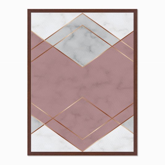 Quadro em Tela Canvas Geométrico Triângulo Rosa com Linhas Douradas
