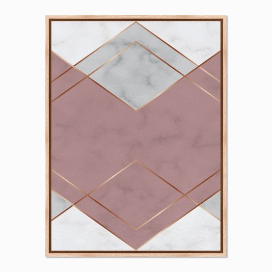 Quadro em Tela Canvas Geométrico Triângulo Rosa com Linhas Douradas