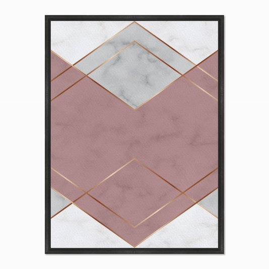 Quadro em Tela Canvas Geométrico Triângulo Rosa com Linhas Douradas