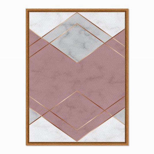 Quadro em Tela Canvas Geométrico Triângulo Rosa com Linhas Douradas