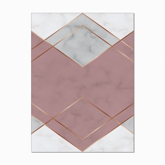 Quadro em Tela Canvas Geométrico Triângulo Rosa com Linhas Douradas