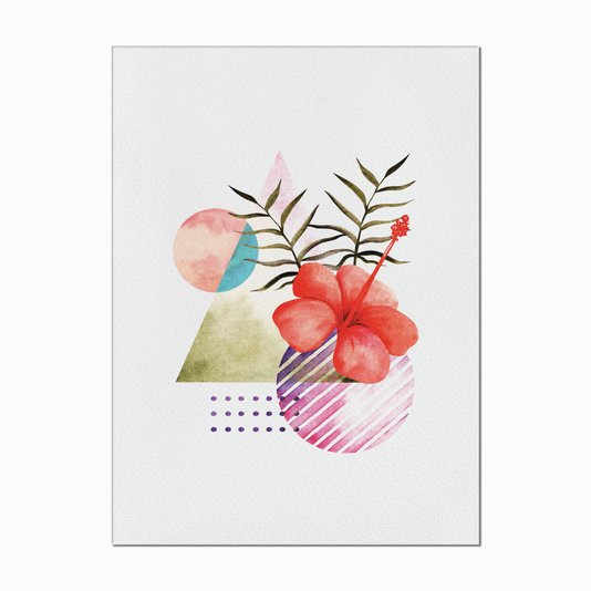 Quadro em Tela Canvas Geométricos com Flor Vermelha