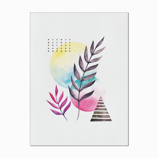Quadro em Tela Canvas Geométricos com Folhas Coloridas