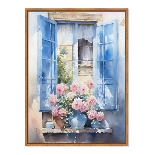 Quadro Em Tela Canvas Janela Florida Aquarela Vintage