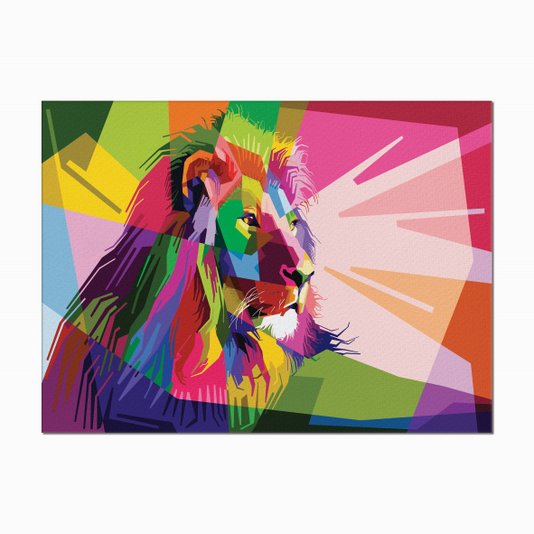 Quadro em Tela Canvas Leão Geométrico Colorido