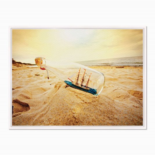 Quadro em Tela Canvas Navio em Garrafa na Praia