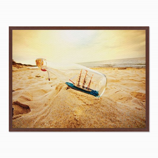 Quadro em Tela Canvas Navio em Garrafa na Praia