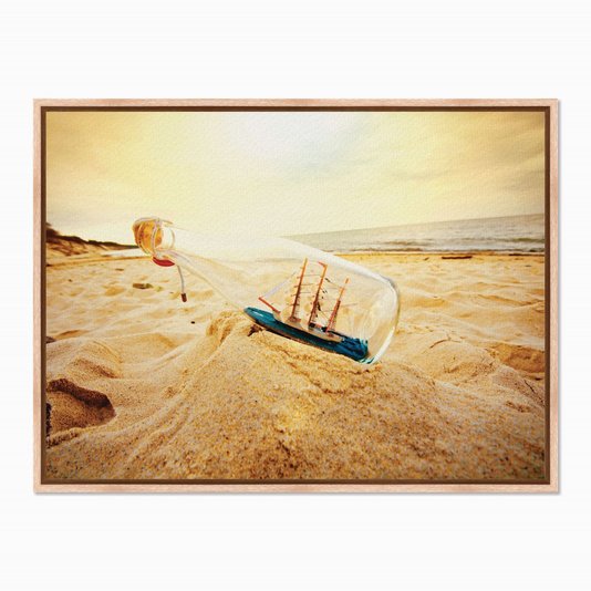 Quadro em Tela Canvas Navio em Garrafa na Praia
