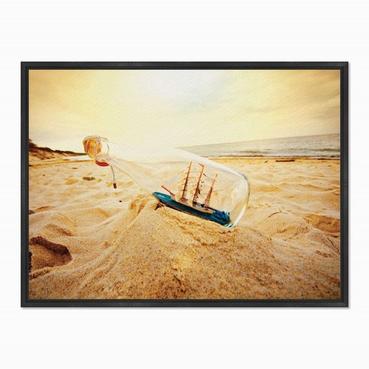 Quadro em Tela Canvas Navio em Garrafa na Praia