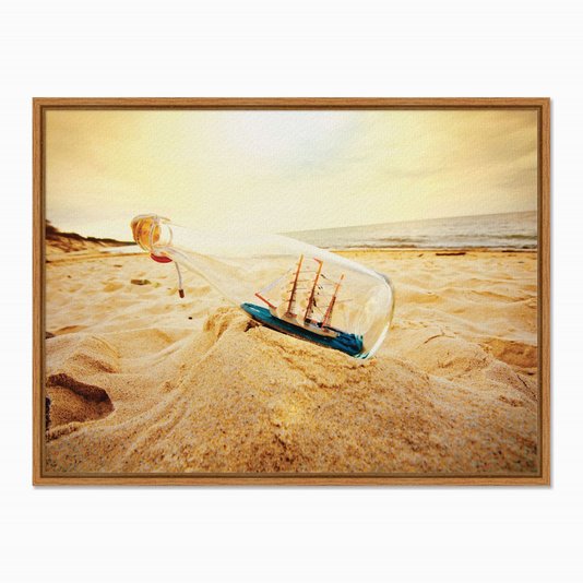 Quadro em Tela Canvas Navio em Garrafa na Praia